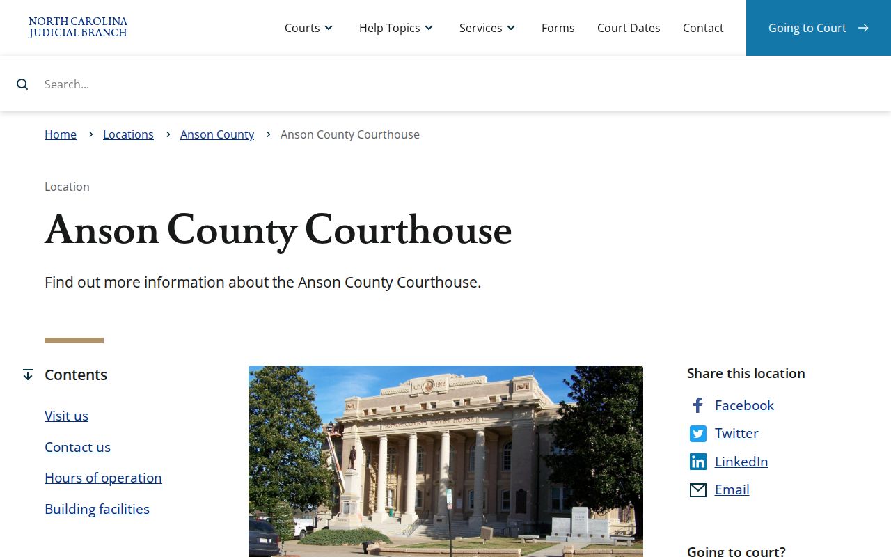 Anson County criminal court record location at the courthouse