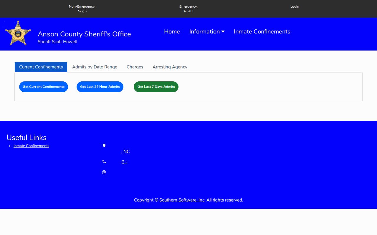 Official Anson County arrest booking search landing page