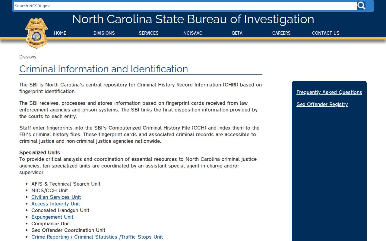 SBI repository information for Anson County criminal records