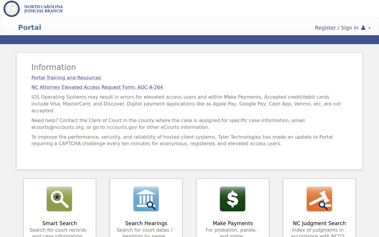Anson County court case lookup fields in the statewide Portal