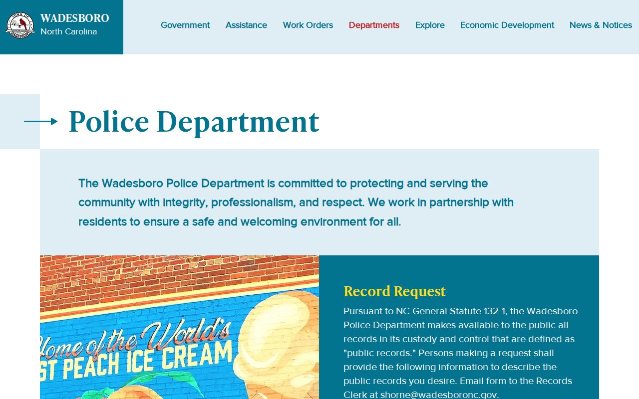 Wadesboro Police Department criminal record request page