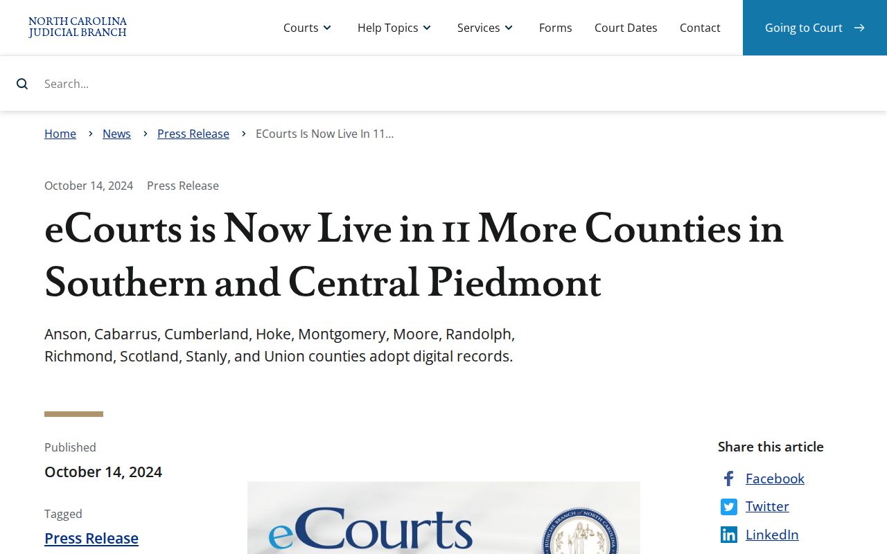 Anson County criminal court case access through the eCourts launch
